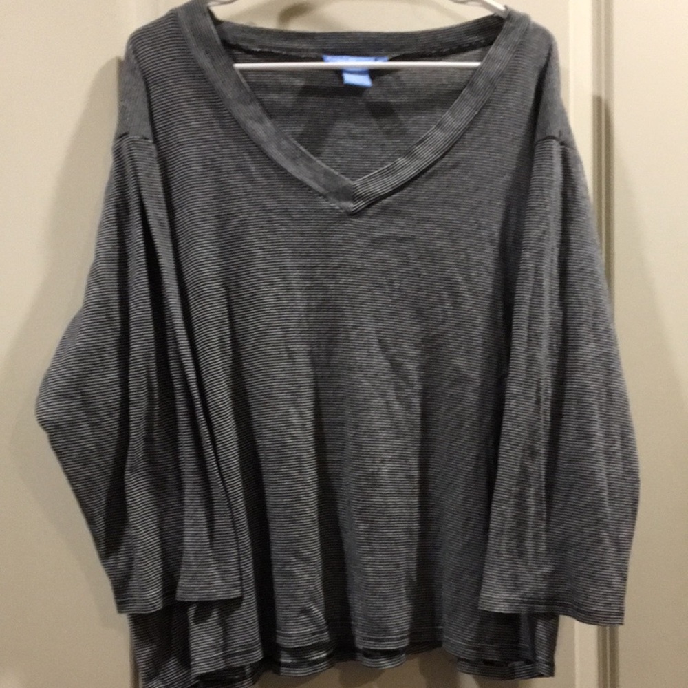 Evan Picone womens Pullover v neck thin striped top 3/4 sleeves Plus size 3X